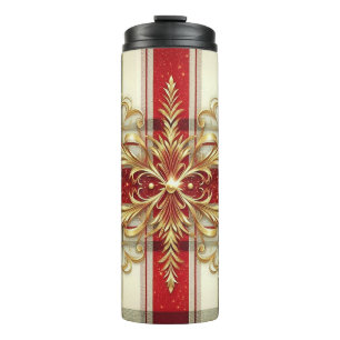 Elegant Red and Gold Festive Plaid Thermal Tumbler
