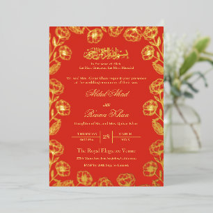 Elegant Red and Gold Floral Islamic Muslim Wedding