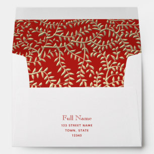 Elegant Red and Gold Floral Return Address Envelope