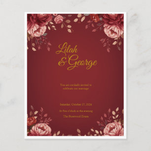 Elegant red and gold floral wedding invitation  flyer