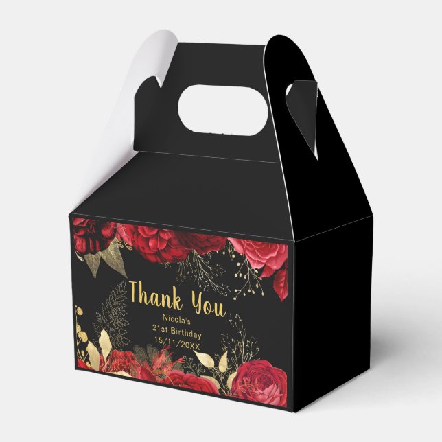 Elegant Red and Gold Flowers Birthday Favour Box (Front Side)