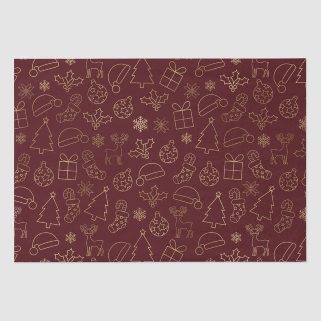 Elegant Red and Gold Foil Christmas Pattern Tissue Paper (Front)