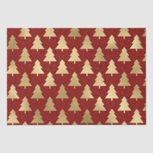 Elegant Red and Gold Foil Christmas Tree Pattern Tissue Paper
