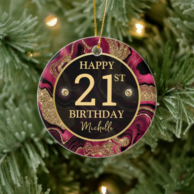 Elegant Red and Gold Glitter Agate Birthday Ceramic Tree Decoration (Tree)