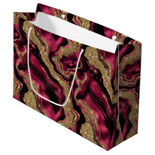 Elegant Red and Gold Glitter Agate Birthday Large Gift Bag