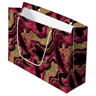 Elegant Red and Gold Glitter Agate Birthday Large Gift Bag