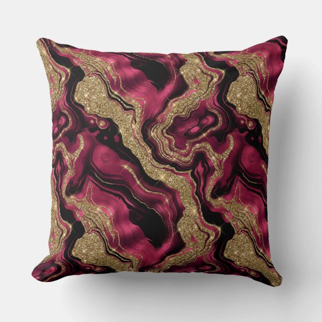 Elegant Red and Gold Glitter Agate Pattern Cushion (Front)