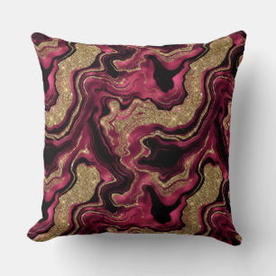 Elegant Red and Gold Glitter Agate Pattern Cushion