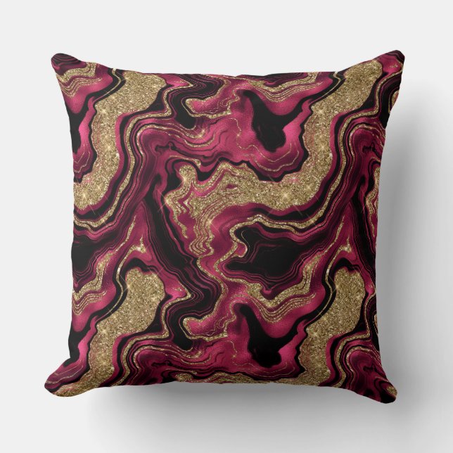 Elegant Red and Gold Glitter Agate Pattern Cushion (Front)