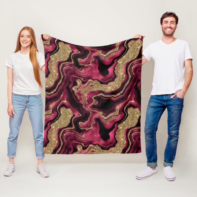 Elegant Red and Gold Glitter Agate Pattern Fleece Blanket (In Situ)