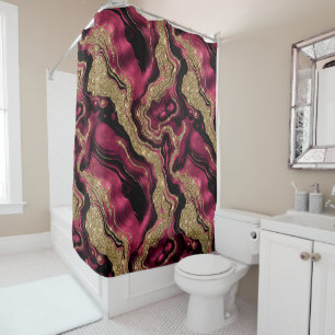 Elegant Red and Gold Glitter Agate Pattern Shower Curtain