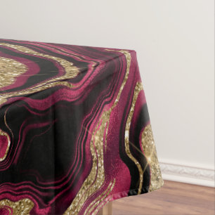 Elegant Red and Gold Glitter Agate Pattern Tablecloth