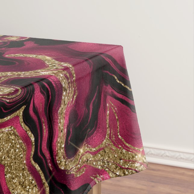 Elegant Red and Gold Glitter Agate Pattern Tablecloth (In Situ)