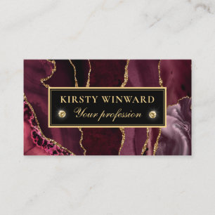 Elegant Red and Gold Glitter Marble Agate Business Card