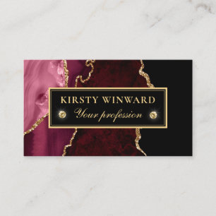 Elegant Red and Gold Glitter Marble Agate Business Card