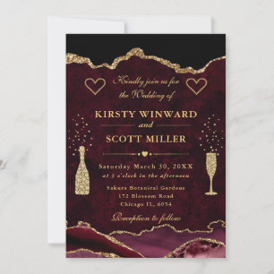 Elegant Red and Gold Glitter Marble Agate Wedding Invitation