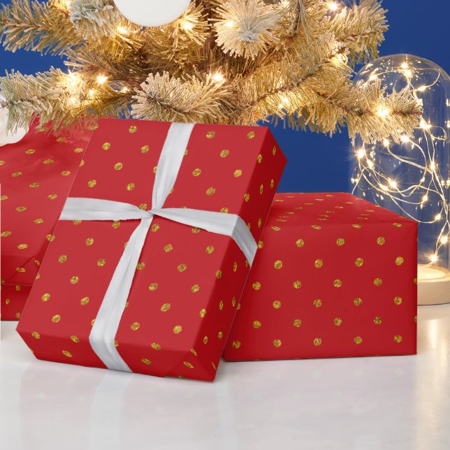 Elegant red and gold glitter polka dot pattern wrapping paper (Holidays)
