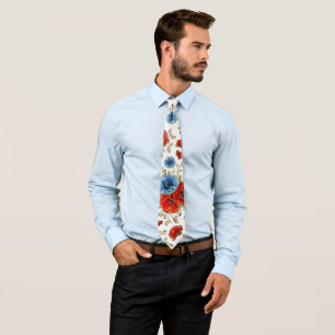 Elegant Red and Gold Glitter Remembrance Poppies Tie