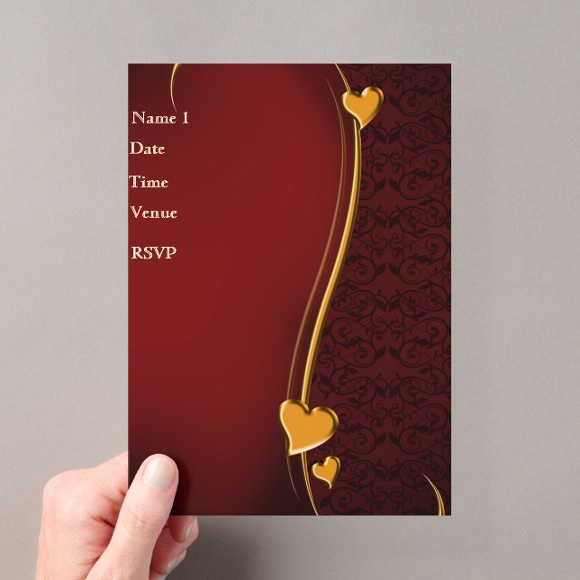 Elegant Red and Gold Heart Wedding Invitation Back (Insitu (Handheld))