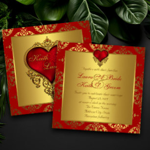 Elegant Red and Gold Heart Wedding Invitations