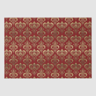 Elegant Red and Gold Hearts Valentine's Damask Tissue Paper