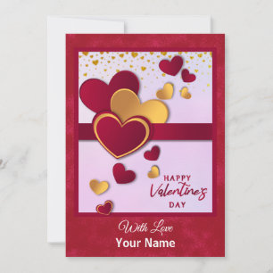Elegant Red and Gold Hearts Valentine's Day Design Holiday Card