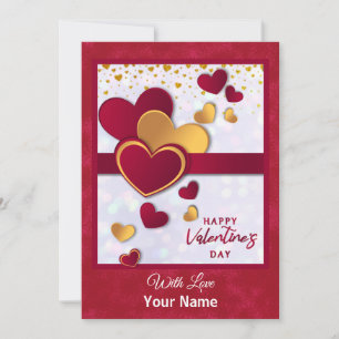 Elegant Red and Gold Hearts Valentine's Day Design Holiday Card