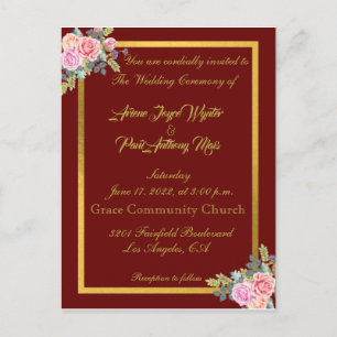 Elegant Red and Gold Invitation Postcard