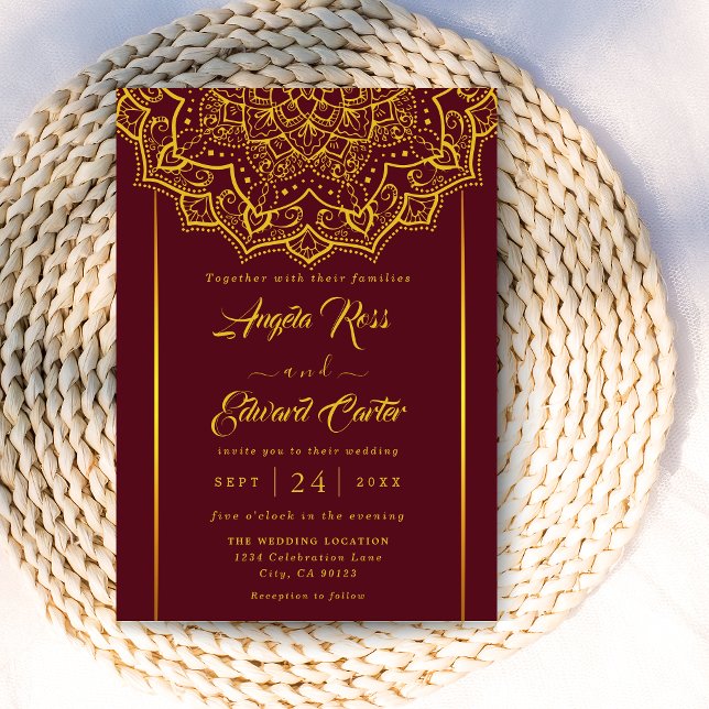 Elegant Red And Gold Mandala Wedding Invitation (Creator Uploaded)