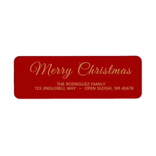 Elegant Red and Gold Merry Christmas Address Label (Front)