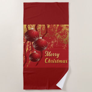 Elegant red and gold merry Christmas  Beach Towel