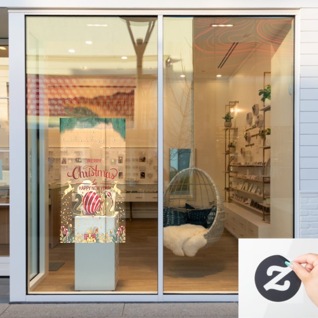 Elegant Red And Gold Merry Christmas Window Cling (Store Window)