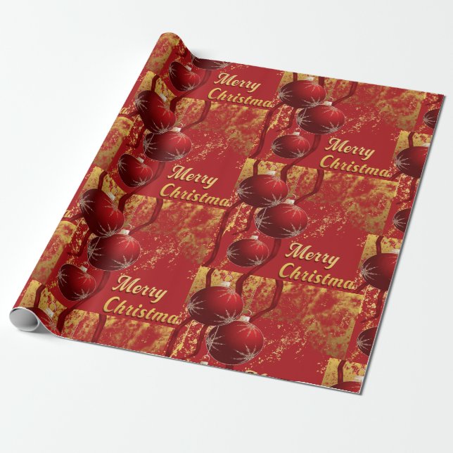 Elegant red and gold merry Christmas  Wrapping Paper (Unrolled)