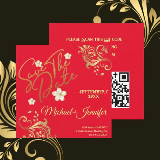 Elegant Red And Gold QR Save The Date Invitation (Creator Uploaded)