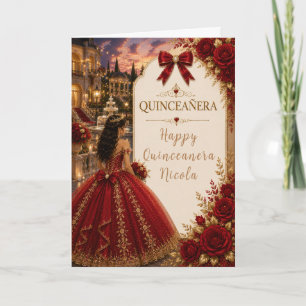 Elegant Red and Gold Quince Card