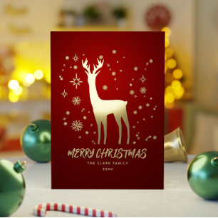 Elegant Red and Gold Reindeer Merry Christmas