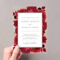 Elegant Red And Gold Rose Clear Wedding