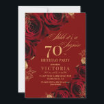 Elegant Red and Gold Roses 70th Birthday  Invitation<br><div class="desc">Stylish modern floral Birthday party invitation. Elegant handwritten calligraphy combined with a modern font on a black background complement each other and look harmonious at the same time.</div>
