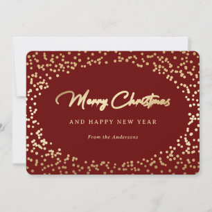 Elegant Red and Gold Snow Holiday Card