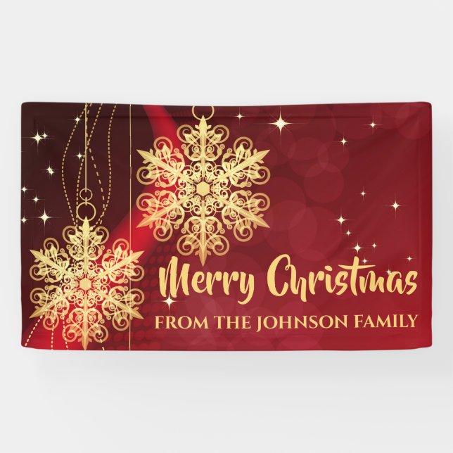 Elegant Red and Gold  Snowflake Christmas Banner (Horizontal)