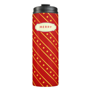 Elegant Red and Gold Stripe & Dots Christmas Thermal Tumbler