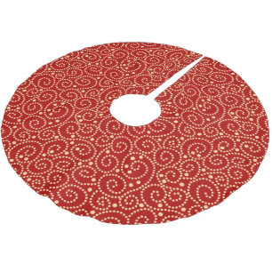 Elegant Red and Gold Swirls Pattern Brushed Polyester Tree Skirt