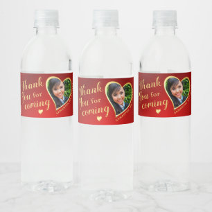 Elegant Red and Gold Thank You 2026 Graduation Water Bottle Label