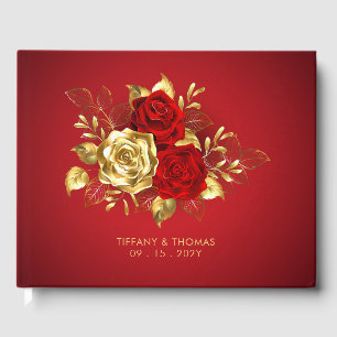 Elegant Red And Gold Theme Wedding  Guest Book