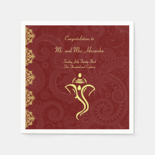 Elegant Red and Gold Vinayaka Wedding Napkins