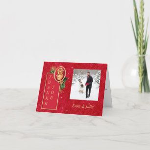 Elegant Red and Gold Vintage Cameo Photo Wedding  Thank You Card