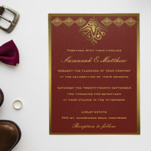 Elegant Red and Gold Wedding Invitation