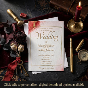 Elegant red and gold wedding invitation