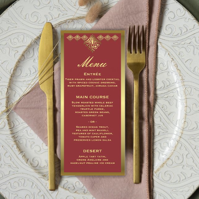 Elegant Red and Gold Wedding Reception Menu (Creator Uploaded)