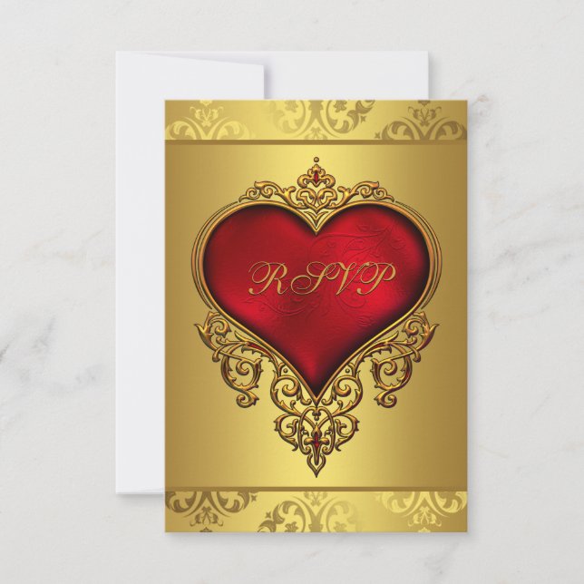 Elegant Red and Gold Wedding RSVP Card (Front)